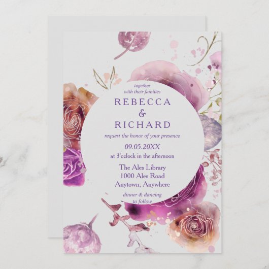 Invitation Adoration Mariage violette (Devant / Derrière)