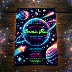 Invitation Ados Espace Lumineux cosmique Thème Anniversaire F