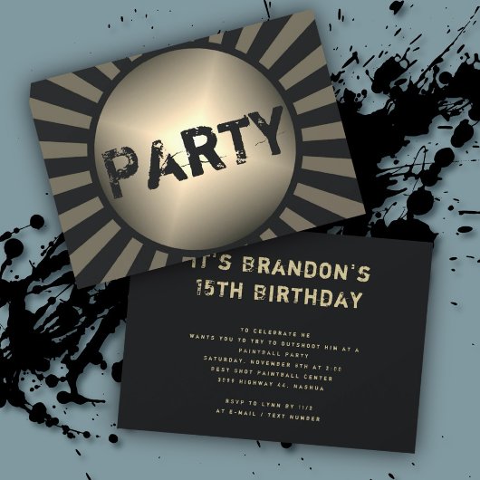 Invitation Ados fils fête d'anniversaire Grunge Black Invitat
