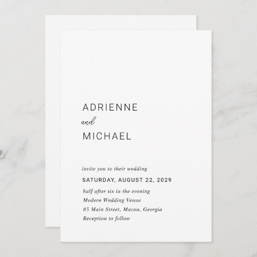 Invitation Adrienne Simple Mariage moderne (Devant / Derrière)