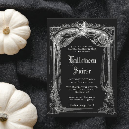 Invitation Adult Halloween Soiree Black Vintage Gothic Party