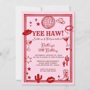 Invitation Adult Rose Red Cowgirl Occidentale Anniversaire