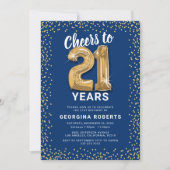 Invitation Adulte 21e anniversaire Blue Gold (Devant)
