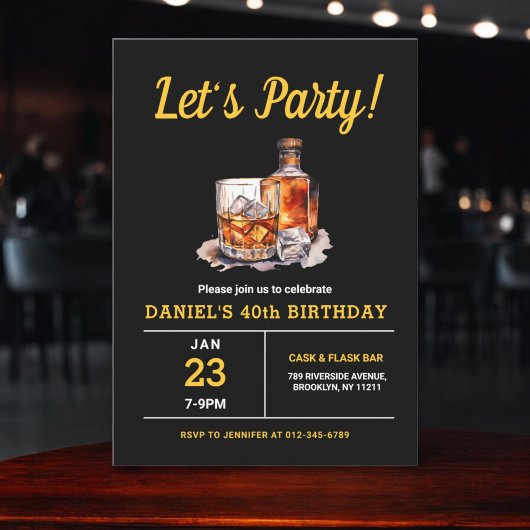Invitation Adulte 40 ans Whiskey Bourbon fête d'anniversaire