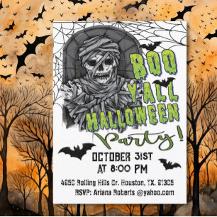 Invitation Adulte Boo Y'all Skeleton Mummy Halloween Party