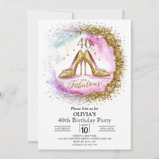 Invitation Adulte Custom Digital Gold 40e anniversaire (Devant)