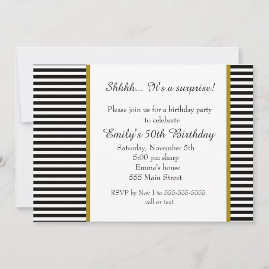 Invitation adulte d'anniversaire de rayures (Devant)