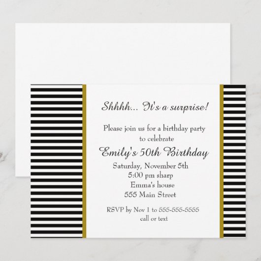 Invitation adulte d'anniversaire de rayures (Devant / Derrière)