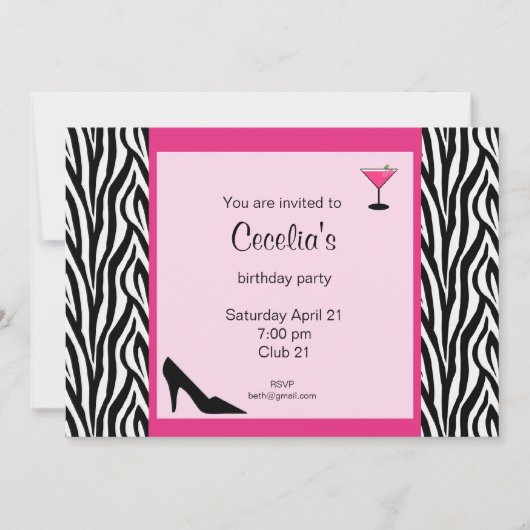 Invitation adulte d'anniversaire de zèbre (# INV (Devant)