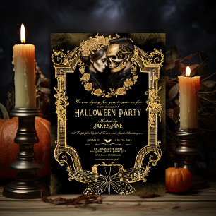 Invitation Adulte Halloween partie Crâne Amateurs d'or gothiq