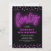 Invitation Adulte rose Neon fête du 40e anniversaire (Devant)