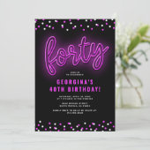 Invitation Adulte rose Neon fête du 40e anniversaire (Debout devant)