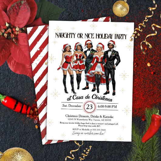 Invitation Adulte Sassy Naughty ou Nice Noël