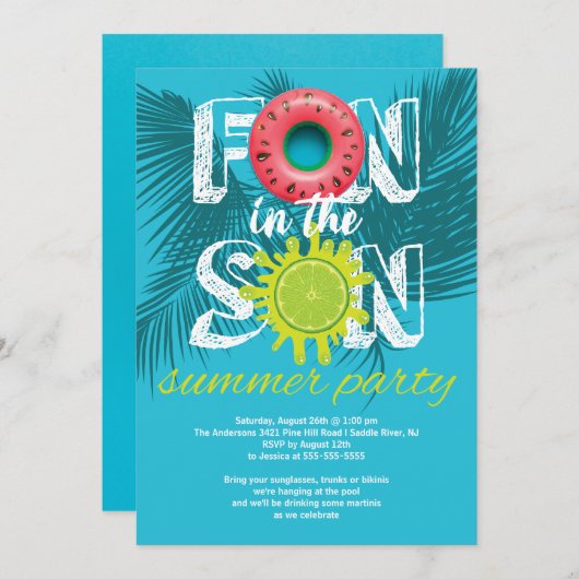 Invitation Adulte soleil été (Devant / Derrière)