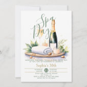 Invitation Adulte Spa Jour Fête Aquarelle Vert 30e anniversai (Devant)