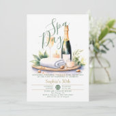 Invitation Adulte Spa Jour Fête Aquarelle Vert 30e anniversai (Debout devant)