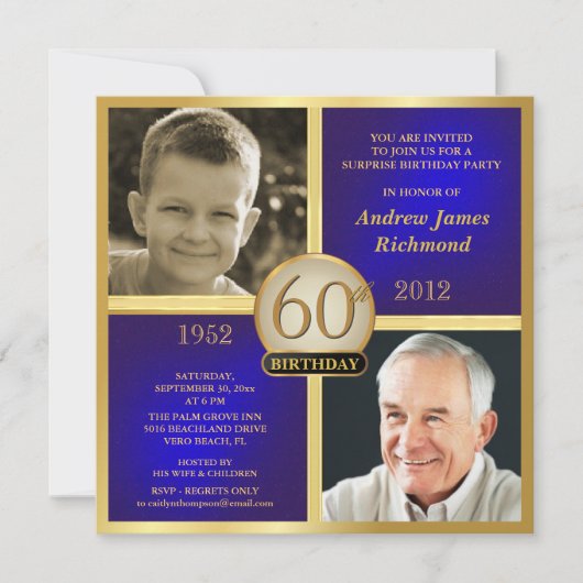 Invitation adulte Then-Now 2-Photos d'anniversaire (Devant)