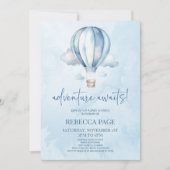 Invitation Adventure Attend ! Baby shower Blue Hot Air Balloo (Devant)