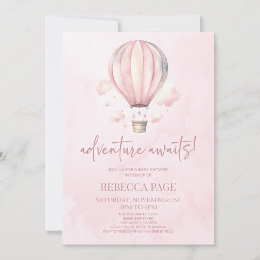 Invitation Adventure Attend ! Baby shower de ballon à air cha (Devant)