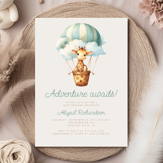 Invitation Adventure Attend le Baby shower de ballon Giraffe