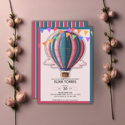 Invitation Adventure Attend le Baby shower Festive bleu rose