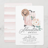 Invitation Adventure Attend Pink Suitcase Graduation (Devant / Derrière)