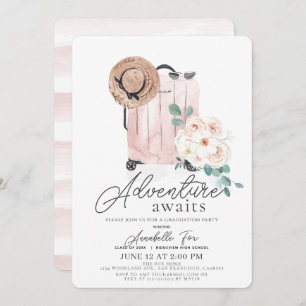 Invitation Adventure Attend Pink Suitcase Graduation