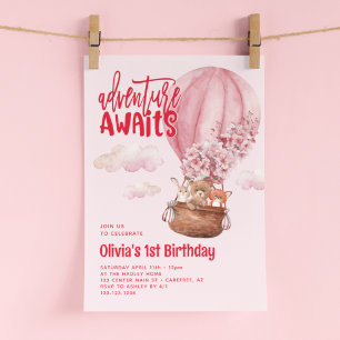 Invitation Adventure Attend rose et rouge 1er anniversaire