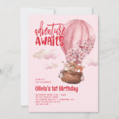 Invitation Adventure Attend rose et rouge 1er anniversaire (Devant)