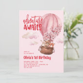 Invitation Adventure Attend rose et rouge 1er anniversaire (Debout devant)