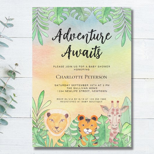 Invitation Adventure Attend Safari Animaux Baby shower