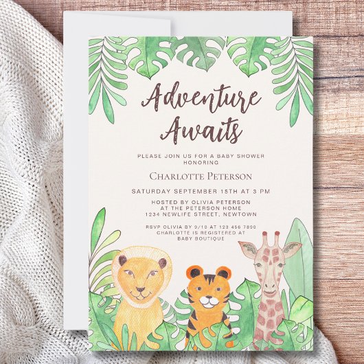 Invitation Adventure Attend Safari Animaux Baby shower