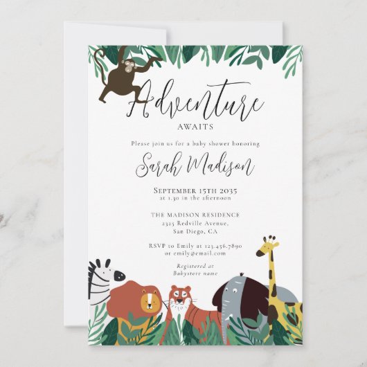 Invitation Adventure Attend Safari Animaux Baby shower (Devant)