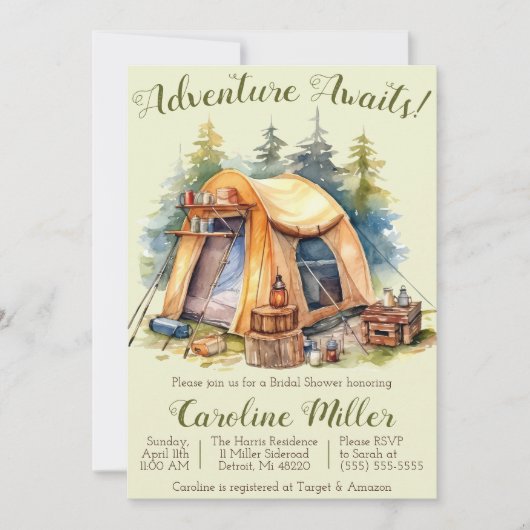 Invitation Adventure Attend ! Tente, Camping, Fête des mariée (Devant)