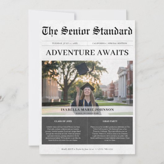 Invitation Adventure Attend une photo d'obtention d'un diplôm (Devant)