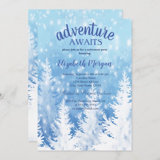 Invitation Adventure Attend Winter Pine Tree Retirement Party (Devant / Derrière)