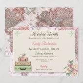 Invitation Adventure Attend World Travel Pink Mint Floral (Devant / Derrière)