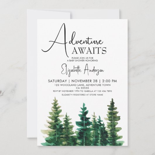 Invitation Adventure Await aquarelle Rustic Pine Boy (Devant)