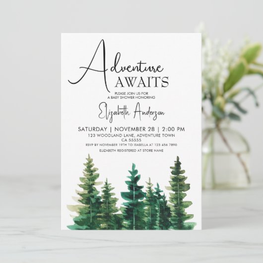Invitation Adventure Await aquarelle Rustic Pine Boy (Debout devant)