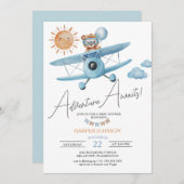 Invitation Adventure Await Avion Teddy Bear Baby shower (Devant / Derrière)