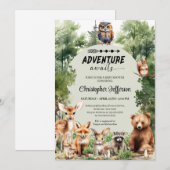 Invitation Adventure Await Baby shower animal de bois (Devant / Derrière)