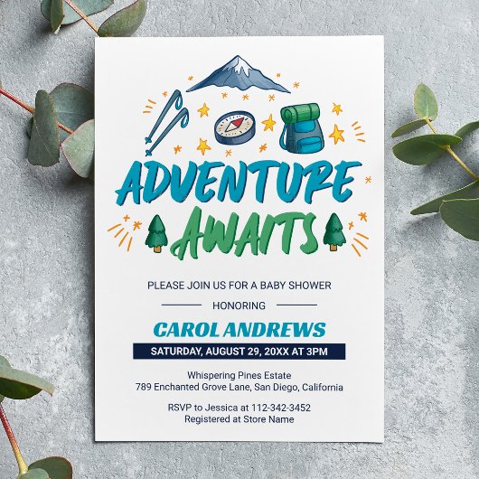 Invitation Adventure Await Baby shower de camping