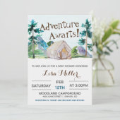 Invitation Adventure Await Baby shower de camping (Debout devant)
