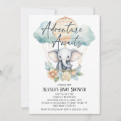 Invitation Adventure Await Balloon Elephant Blue Boy (Devant)