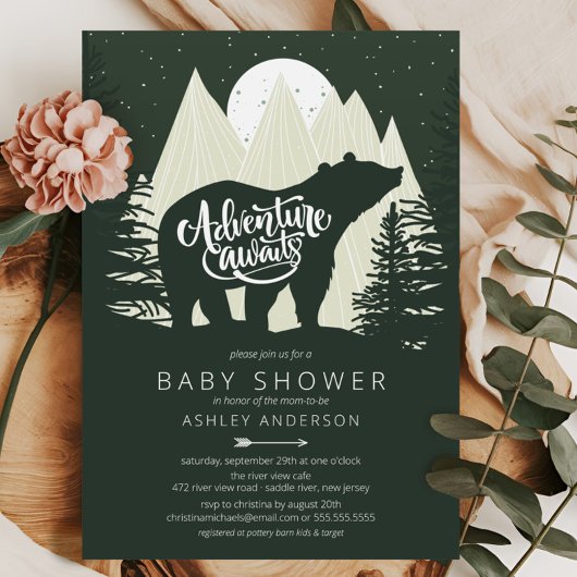 Invitation Adventure Await Bear Baby shower