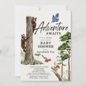 Invitation Adventure Await Bear Cub Twins Forest Baby shower (Devant)