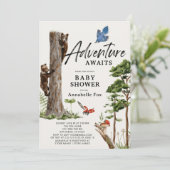 Invitation Adventure Await Bear Cubs Forest Boy Baby shower (Debout devant)
