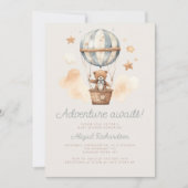 Invitation Adventure Await Bear QR Code Boy Baby shower (Devant)