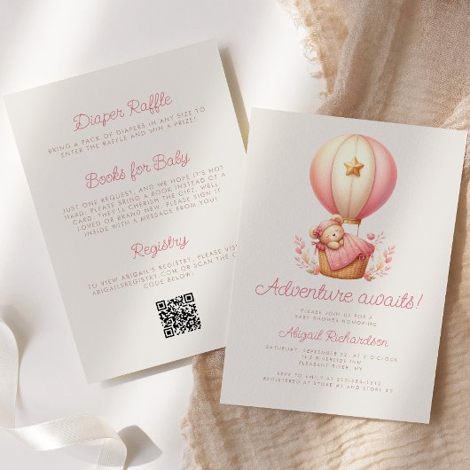 Invitation Adventure Await Bear QR Code Girl Baby shower