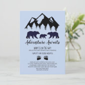 Invitation Adventure Await Bears Baby shower bleu par la post (Debout devant)